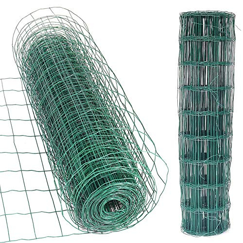 Multipurpose Green PVC Coated Galvanised Anti-rust Wire Netting - 0.9mx10m, for Animal Enclosure and DIY Craft Home Decors, 7.5x10cm Hole Strong Mesh Roll