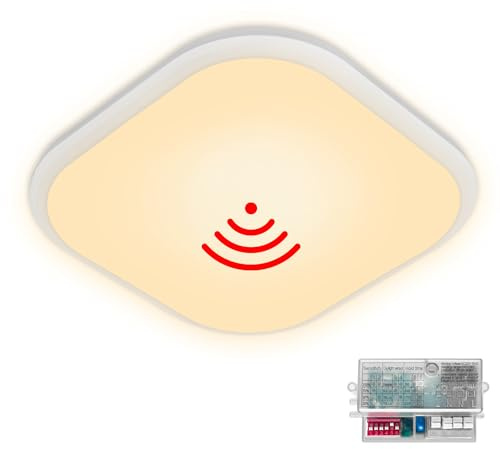 Aufun LED Deckenleuchte mit Bewegungsmelder 24W 2400lm Radar Sensor Deckenlampe, IP44 Wasserfest Leuchte für Flur, Treppe, Veranda, Garage, Carport, Balkon, Abstellraum, Keller, 30x30 cm