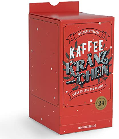 Adventskalender 2025 mit 24 kleinen Einzelfiltern (Coffeebags) und 12 unterschiedlichen Sorten in Geschenkbox zum Aufbrühen direkt in der Tasse - bestückt mit hochwertigem Filterkaffee