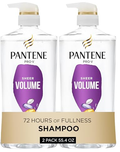 Pantene Shampoo, Sheer Volume - Lightweight Nourishment for Fine, Color-Treated Hair, 72-Hour Fullness and Body, 27.7 Oz Each, 2-Pack + Miracle Rescue Shot (0.5 Oz)