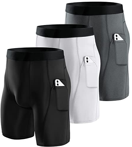 Niksa Confezione da 1 o 3 Pantaloncini a Compressione da Uomo Pantaloncini Base Layer da Corsa Pantaloncini da Allenamento da Uomo con Tasche per Cellulare Aderenti Asciutti e Traspiranti Pantaloncini