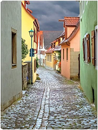 Fine Art Canvas Rothenberg Cobblestone Lane Canvas Wall Decor by Artist Ramona Murdock for Living Room, Bedroom, Bathroom, Kitchen, Office, Bar, Dining & Guest Room - Ready to Hang - 35 in x 46 in