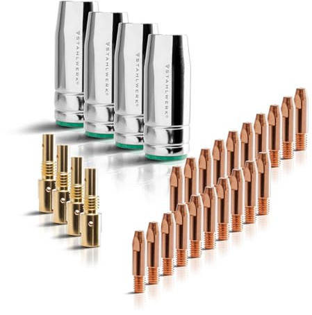 STAHLWERK MIG/MAG ALU Verschleißteile Set für AK25/MB25 mit 28 Teilen | Schweißzubehör zum Aluminium-Schweißen mit Gasdüsen, Stromdüsen 1,0 mm & 1,2 mm und Düsenträgern