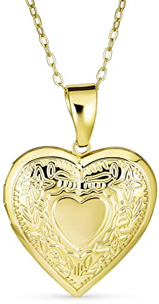 Personalizar Grabar Iniciales Estilo Vintage Tradicional Recuerdo Tallado En Forma De Hoja En Forma De Corazón Medallón De Foto Para Mujeres Guarda Fotos Imágenes Collar Colgante Chapado En Oro De 18K