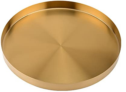 UPTALY 1 Stück Edelstahl Pflanzschale (36 cm x 3 cm), runde Blumentopf-Tablett, goldene Blumentopf-Tablett, große Metall Pflanztopf-Untersetzer, Topfabfluss und überschüssigem Wasser