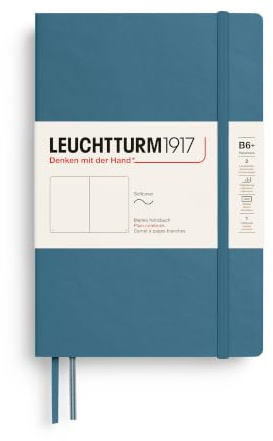 LEUCHTTURM1917 365642 Anteckningsbok paperback (B6+), mjukt omslag, 123 numrerade sidor, Stone Blue, Blanko