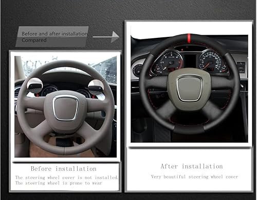 Lenkradhüllen DIY-Lenkradbezug Aus Echtem Leder Und Wildleder Für Audi A3 (8P) Für Sportback A4 (B8) A4 (B7) A6 (C6) Für Avant 4- Für Speiche Lenkradbezug (Farbe : Black Thread)