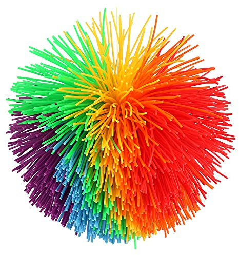Honiwu Stringy Ball, 11cm Flauschiger Bunte Silikon Ball für Stressabbau | Leicht zu Greifen Bälle, Weich und Bequem Wuschelball, Rainbow Sensory Fidget Stringy Ball, für Kinder Erwachsene Haustiere