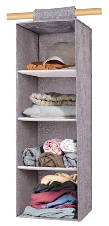 Vebetter Hängeorganizer, Schrank-Organizer, Hängeregal, Hängeaufbewahrung, Faltbar Platzsparend, Hängeregal Schrankorganizer Stabiler Kleiderschrank Organizer Ordnungssystem, Leinenartige Textur, Grau