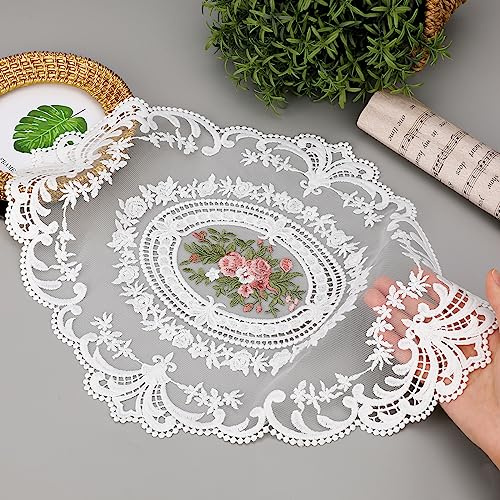 2 Pack Retro Lace French Crochet Doilies Table Placemats Handmade Embroidered Farmhouse Placemats 12x16 inch Place Mats (White)