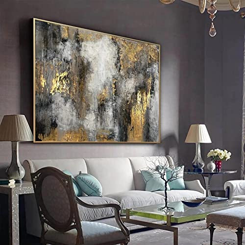 HOLEILUCK Große abstrakte Bilder, Gemälde auf Leinwand, Blattgold-Kunstwerk, rahmenlose Wandkunstdrucke, Luxusgemälde, Heimdekoration, 17 x 26 Zoll/43 x 65 cm, ungerahmt