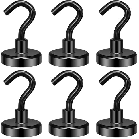 Wukong 32mm Neodym Magnethaken Extra Stark, 6 Stück Magnet Haken Sehr Stark, 34KG(75LB) Starke Magnete mit Haken, Silwy Haken für Camping, Lager und Küchen