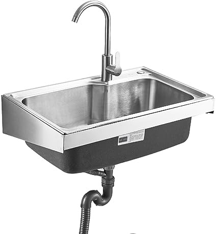 Wall Mounted Stainless Steel Utility Sink Kitchen Sink Commercial Sink with Tap and Drain,for Outdoor Indoor, Garage, Laundry,Utility Room,Workshop (53x38cm/21x15in)