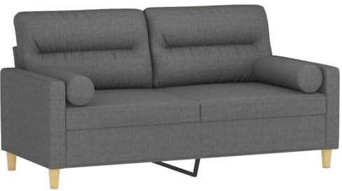 vidaXL Sofa 2 Sitzer, Couch mit Zierkissen, Liegesofa für Wohnzimmer, Polstersofa Sessel Relaxsofa Loungesofa Relaxcouch, Dunkelgrau Stoff