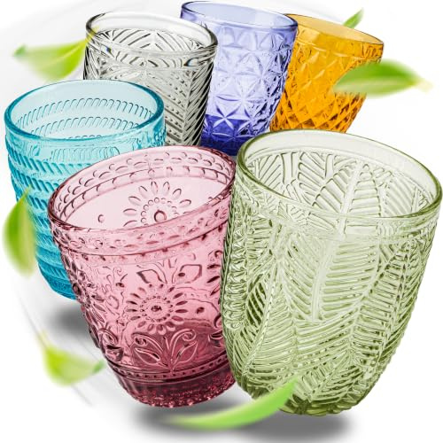 Norqvist Trinkgläser Set bunt, Gläser Set, Wassergläser farbig, Saftgläser | 6er Set 250 ml, spülmaschinengeeignet, Echtglas mit Relief-Muster, dickwandig, für Familie, Gäste und Terrasse, 6 Farben