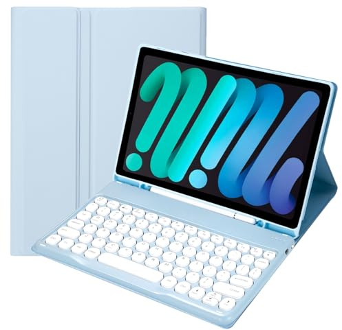 KcoxdCn Slim Candy Colors - Funda para teclado compatible con iPad mini con soporte para bolígrafo S, soporte de múltiples ángulos, teclado inalámbrico desmontable (azul claro, iPad mini 2, 3, 4, 5