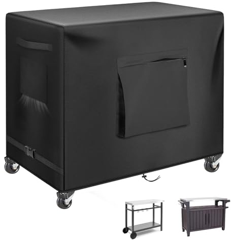 Kovshuiwe Outdoor Bar Cart Cover for 48 Inch BBQ Food Prep Table, Heavy Duty 600D Oxford Fabric Outdoor Dining Cart/BBQ/Worktable Metal Movable Table Waterproof Cover