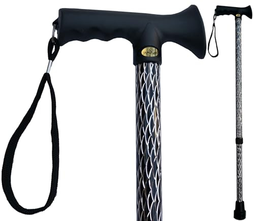 TAMAKA® Schwarzer Premium-Gehstock für Damen, mit Gravur, geätzt, verstellbar, mit weichem Gelgriff, ergonomischer Griff, glitzerndes Design, klein oder groß, 64,8 cm – 90,2 cm