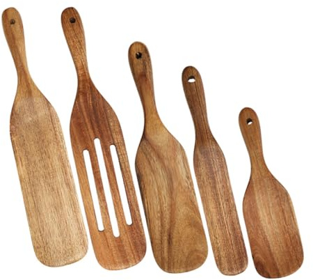 ABOOFAN Ustensiles Cuisine Bois Spatule Bois Cuisson Outils Antiadhésifs Suspension Poignée Thermique