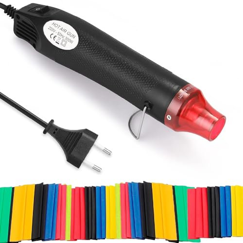 mizikuu Mini Heißluftpistole, 200℃ Handheld Heißluftfön Werkzeug mit 328PCS Schrumpfschlauch Heissluftgebläse für Handwerk Prägen,Schrumpfschläuche,Epoxidharz,Erhitzte Schrumpfung,Tinte Trocknen