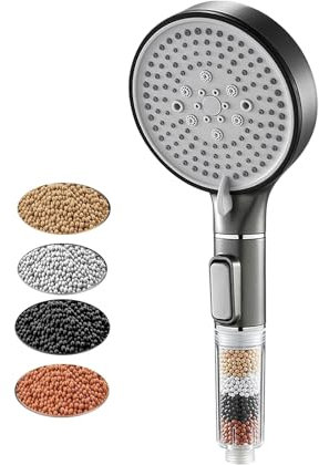Bokaiya Pommeau de Douche Avec Triple Filtration, Pommeau de Douche Haute Pression 5 Modes, Pommeau de Douche Universel pour Adoucisseur D'eau Dure (Gris)