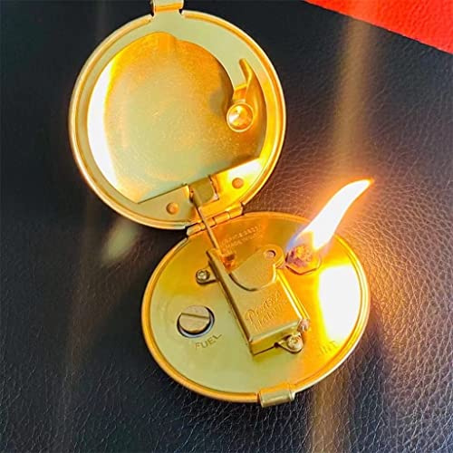 CROKZ Kreatives gepresstes Pulver-Retro-Feuerzeug, handgefertigtes Messing, kompakt, rund, halbautomatisch, Kerosinfeuerzeug, mechanisches Benzinfeuerzeug, Geschenk for Frauen, Gold/1123