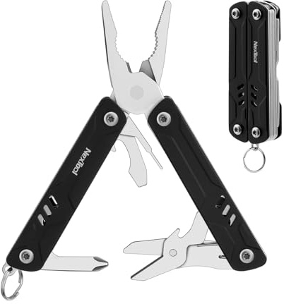 NexTool Multiherramienta de llavero, mini multiherramienta 9 en 1 con alicates de punta de aguja, tijeras, extractor de SIM y destornilladores para viajes, EDC, multiherramienta aprobada por la TSA,