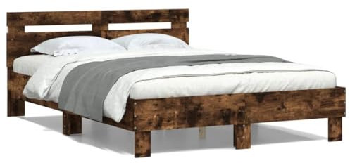 ZEYUAN Bettgestell mit Kopfteil Beleuchtung Räuchereiche 120x200cm, Bett, Bed Frame, Familienbett, Bettrahmen, Bett Gestell, Bett Rahmengestell, Schlafzimmer Bett - 3207557
