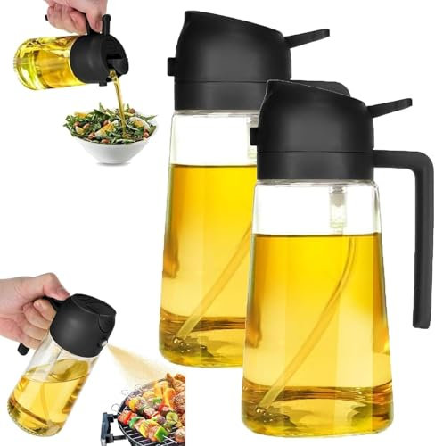 2 Pcs 2 in 1 Oil Dispenser and Sprayer Set, 470ml Oil Spray Bottle with Oil Brush&Clean Brush, Olive Oil Sprayer, Oil Dispenser Bottle, Vinegar Sprayer, for Kitchen Cooking Air Fryer BBQ Salad(Black)