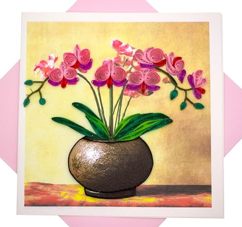 GREENHANDSHAKE Orchid Charm, quilling art greeting card for birthday, valentine's day, mother's day, anniversary, thank you, get well