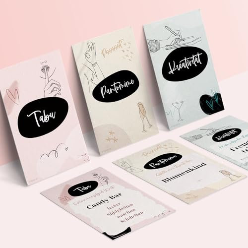 JGA Spiel für Frauen – Junggesellinnenabschied Activity (Tabu, Kreativität und Pantomime) für zuhause oder unterwegs. Niveauvoll feiern und kennenlernen (50 Karten, DIN A7, Made in Germany)