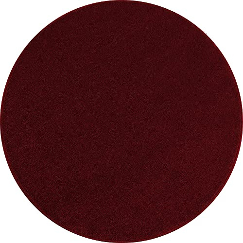 Stilvoll Günstig by ELMM Runder Kurzflor Teppich Rot 120 cm rund – Einfarbig, 11 mm, Polypropylen, Filzrücken, für Wohnzimmer & Schlafzimmer