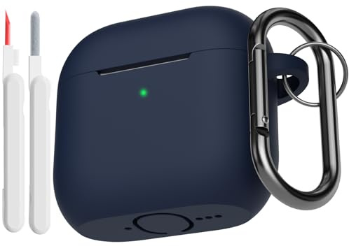 KOKOKA Silikon Hülle Schutzhülle Kompatibel mit AirPods 4. Generation mit Reinigungsset, Stoßfeste Weiche Dünne Schutzhülle Case für Airpods 4 2024 mit Cleaner Kit & Karabiner, Midnight Blue