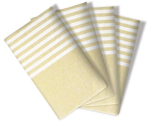 Softopia Cotton Lemon Yellow Stripe Cloth Napkins 4 Pack, 18x18 Inches, 100% Cotton, Machine Washable, Durable Reusable Table Linen for Everyday Dining, Spring Events, Easter Brunch, Wedding Parties