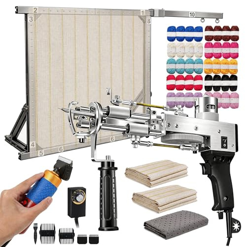 Pistola Per Trapuntatura, Kit Tufting Set Trapuntatura Pistole Tappeti Con Telaio In Lega Alluminio 70 x 70 cm Taglierina Tappeti Pelo Tagliato E Pelo Ad Anello 40 Rotoli Filato Con Panni Tufting