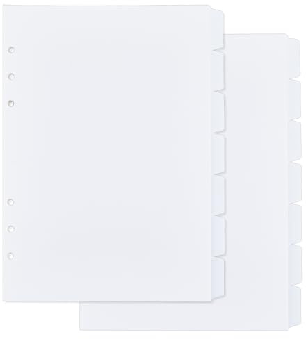 SUPERFINDINGS 2 Lot de 14 Feuilles de Séparateurs de Classeur A5 en Plastique Blanc 6 séparateurs de Classeur à Anneaux Pages de Séparation de Classeur avec 7 onglets 6 Trous Page D'Index à Anneaux