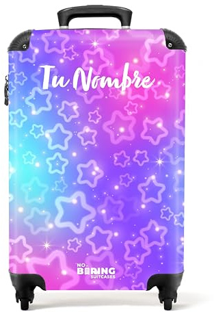 NoBoringSuitcases.com Valigia Personalizzabile Trolley da Viaggio per Bambini, 55x40x20 cm - Motivo a Stelle Viola-rosa