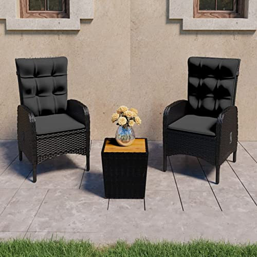 Brokky 3-TLG. Bistro-Set Bistrotisch Outdoor Garden Furniture Sets BalkonmöBel Outdoor Bistro Set Poly Rattan und Akazienholz Schwarz
