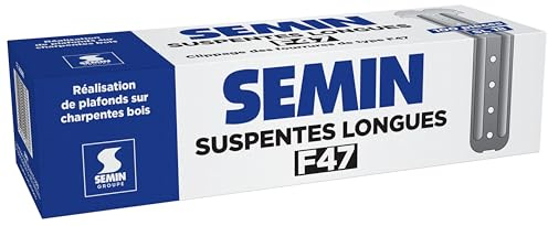 SEMIN Suspentes Longues F47 170 mm – Boîte de 100 – Acier Galvanisé – Fixation Faux Plafond Plaques de Plâtre – Ossature Métallique F45/F47 – Pose Rapide