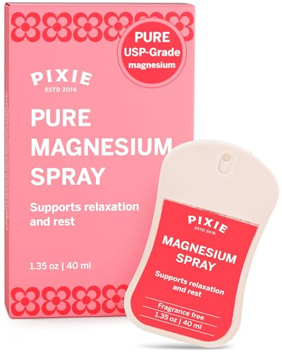 Pixie Pure Magnesium Spray 1.35oz – USP Grade – Fast-Absorbing Topical Relief for Body Aches, Sleep & Menstrual Discomfort – Travel Size & Non-Toxic for Feminine Care