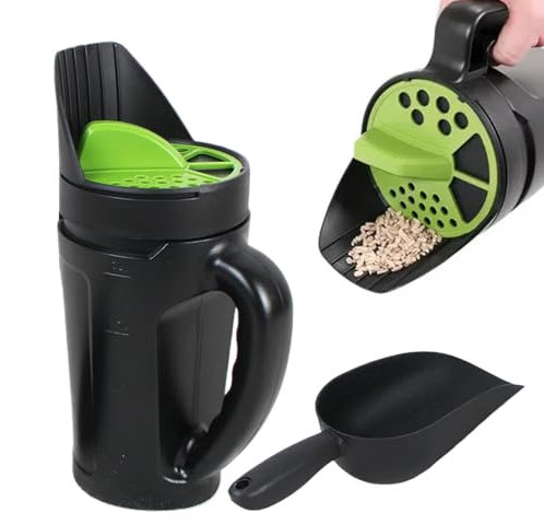 Spandiconcime manuale | 2,5 L dimensioni di apertura regolabili dispenser con pala | Shaker multi foro, spargitore di cibo per terra, per giardino, prato