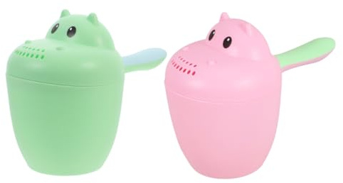 ERINGOGO Vasos De Enjuague Para Bebés y Niños, Taza De Ducha Grande De Plástico Seguro, Diseño De Hipopótamo Verde y Rojo, Protección Ocular Para Lavado De Cabello Baño Infantil, 2 Unidades