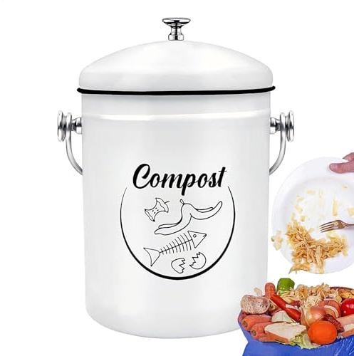 Contenitore per compost con coperchio, 5 l, resistente agli odori, a forma di fattoria, secchio per raccolta rifiuti alimentari per verdure, frutta