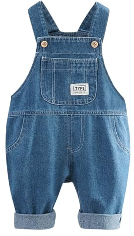 Rainjia Salopette Neonato Unisex 100% Cotone Denim con Tasca Frontale, Tuta a Bottoni Regolabile (6M-5A) - Jeans Elastici Morbidi