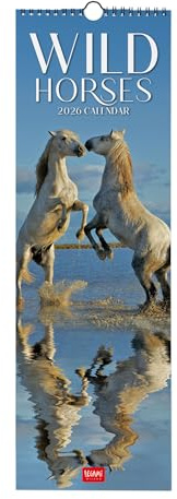 Legami - Wandkalender 2026, Wild Horses, kleiner Wandkalender, 12 Monate und Jahresplaner in 6 Sprachen, Platz für Notizen, Sternzeichen, internationale Feiertage, 16 x 49 cm
