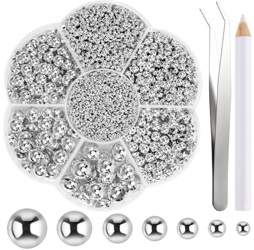 NACHLYNN 6480 perle con retro piatto in 7 misure, color argento scintillante, perline semicircolari per decorazioni artigianali, color pesca, per scarpe, vestiti, borse, fai da te