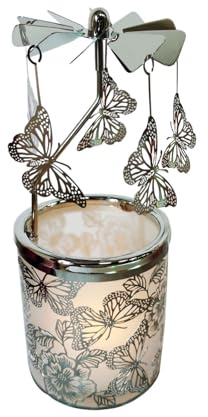 Karussell-Kerzenhalter, drehbar, Geburtstagsgeschenke für Frauen, Mutter, Ehefrau, Freundin, Schwester, sie, Metall-Windmühle, Teelicht für weibliche Freunde (Silberner Schmetterling)