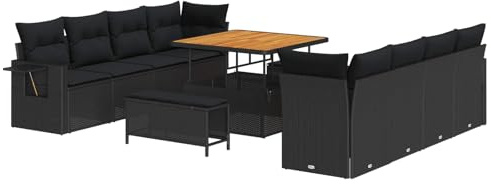 vidaXL Trädgårdsoffset med kudde 11 pcs Svart Poly rattan, Trädgård och Terrass, Modern Uteplats, Hållbar Rattansoffa, Flexibla Moduler, Väderbeständiga Möbler