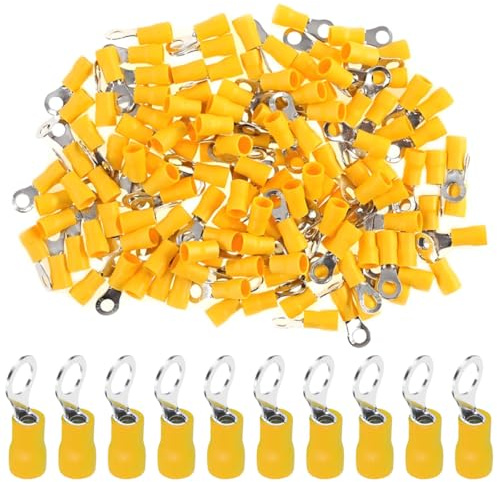 LKRXW 100 Stück Kupfer Ringkabelschuhe M5 Kupferkabelschuh 5,3mm Kabelverbinder Ring Kabelschuh Stoßverbinder Ringösen Elektrische Anschlussklemme 4,0-6,0mm² Quetschverbinder Gelb