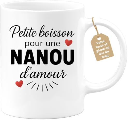 quotedazur Café-Croissant - Mug Personnalisé Tasse Cadeau Petite Boisson Pour Noël Une Nanou D'Amour - Blanc/Céramique